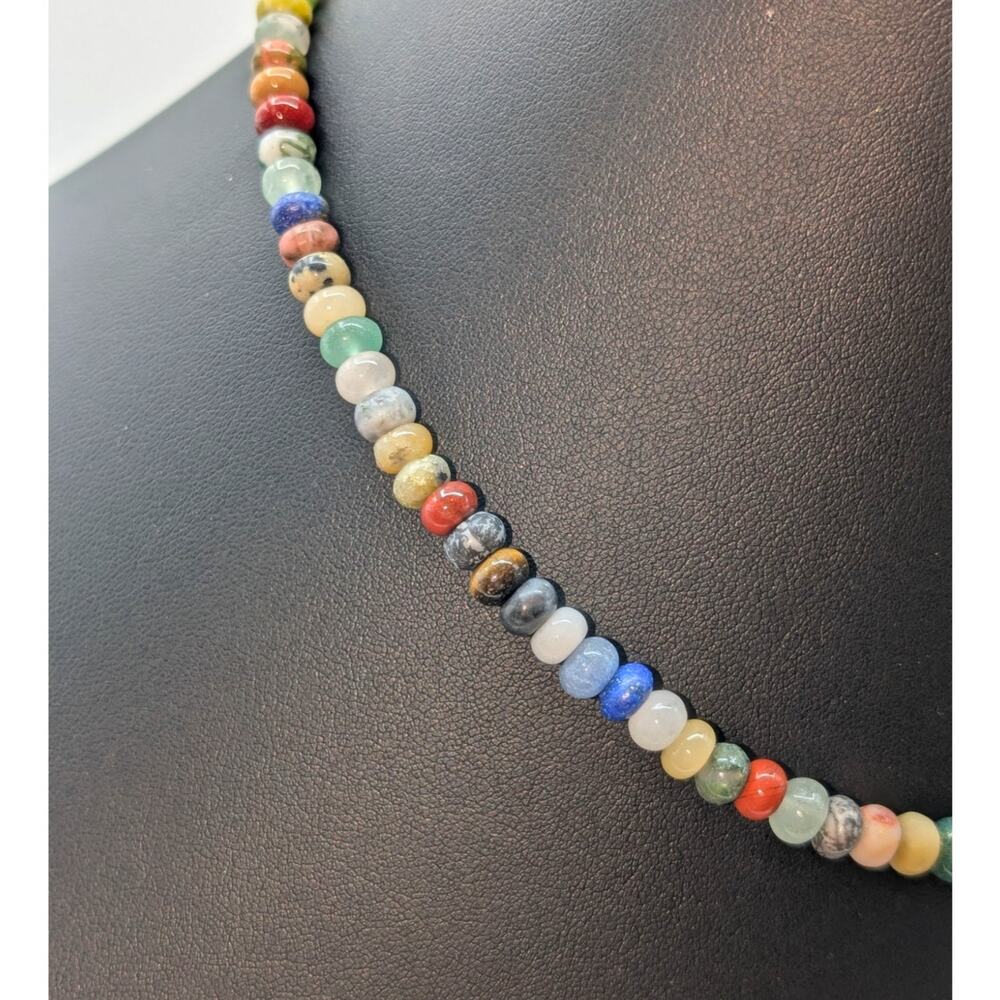 S & P 925 Sterling Silver Semi-Precious Stone Bead Boho Choker 17.5" Necklace - Picture 3 of 7